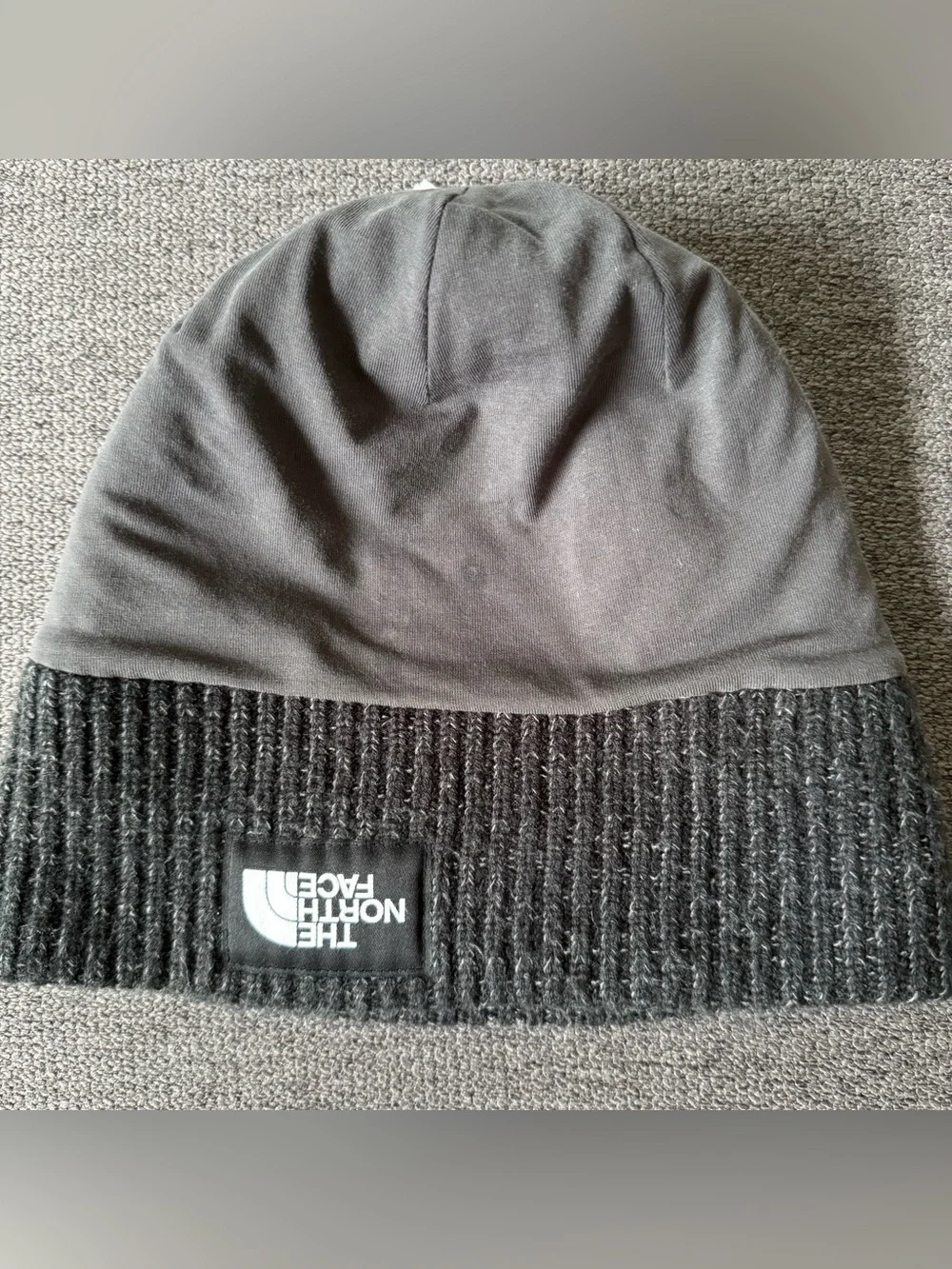 The North Face Heather Black Ribbed Cuffed Beanie Logo Box Unisex Outdoor OS